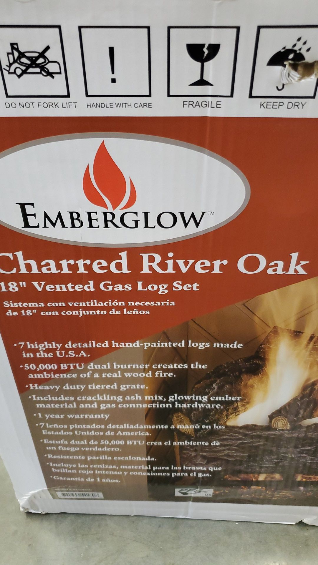 New. Emberglow charred river oak 18" fire logs