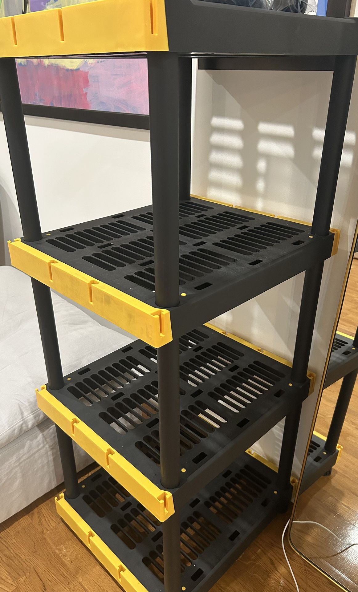 Heavy Duty 4-Tier BLACK & YELLOW Plastic Storage Shelving Unit Indoor/Outdoor- Originally $100