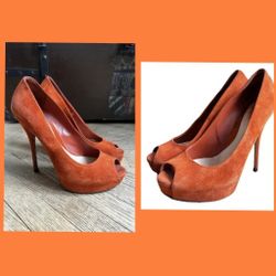 Nine West Burnt Orange 🍊  Suede Peep Toe Stilletto Heels 👠 