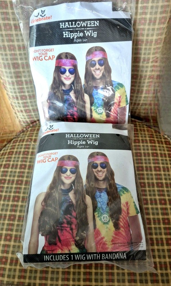 NEW in PKG Halloween Hippie Wig With Headband - Adult