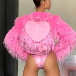 Fuzzy Pink Heart Backpack Purse
