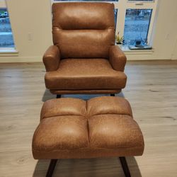 Faux leather recliner + footstool