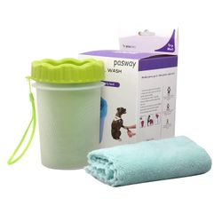 PASWAY Dog Paw Cleaner with Towel - Small, Green