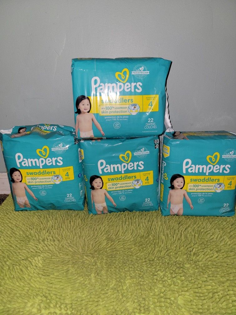4 Pack 22 Diapers #4 Pampers Swaddlers Baby Active