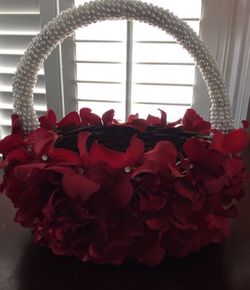 Red Roses with Crystals Flowergirl basket