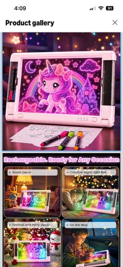 Rechargeable LED Drawing Board, 15 Inch 9-Color Light Modes Neon Art Light Up Writing Tablet Tracing Pad for Kids, Sketching Gift Toy for Teens, 6 Mar