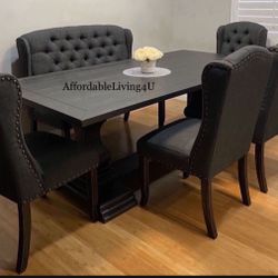 6 Pc Wingback Dark Grey Dining Table Set Brand New In Box 