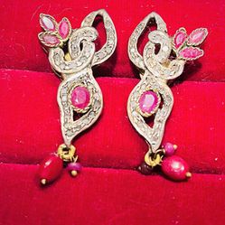 Antique Diamond and Ruby (untreated) Earrings 