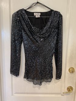 La Nuit Black Silk Sequin Evening Top ā Size L