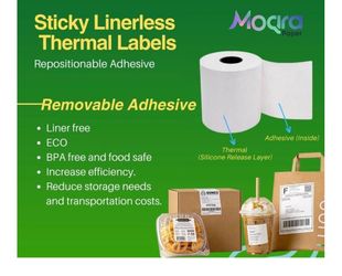 Moqra Sticky Thermal Receipt Paper Rolls (80mm) 3 1/8" x 170'- Removable Label Compatible with TM-L90ii, TSP654IIsk and Other linerless Label Printers