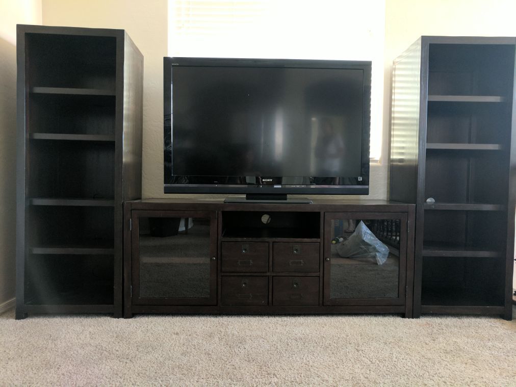 Pottery Barn Rhys media console and towers