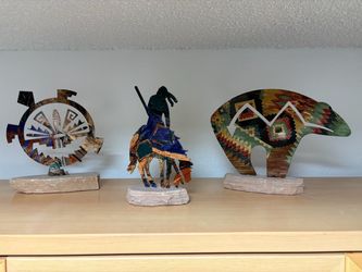 Native American Metal on Stone Sculptures