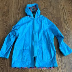 Misty Harbor Anytime Jacket Plaid Lined Slicker Raincoat Women’s Large Aqua Plaid