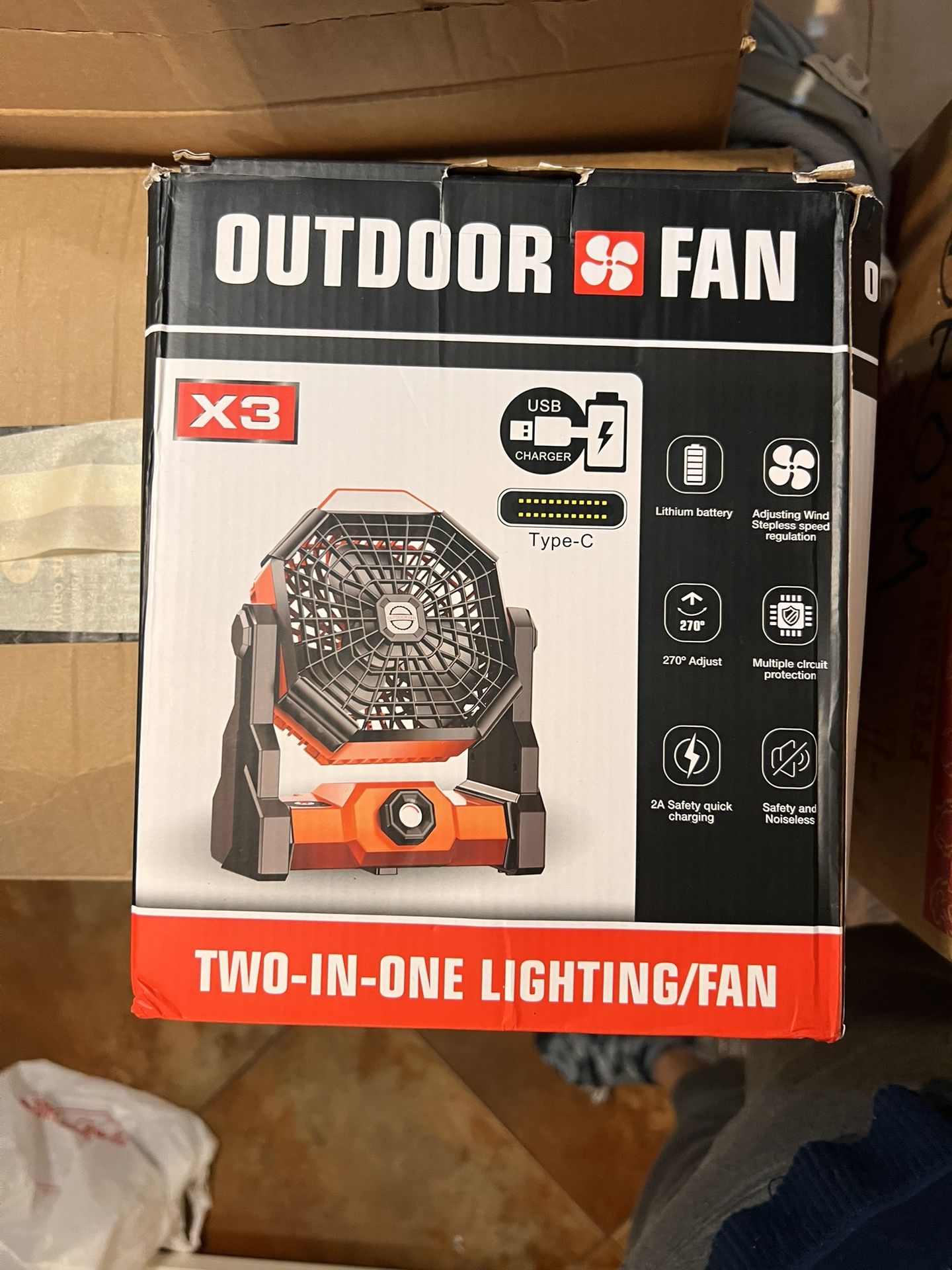Outdoor Fan Rechargeable With Light