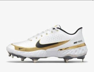 Nike Alpha Huarache 4 Elite Low White Black Gold Metal Baseball Cleats ⚾️