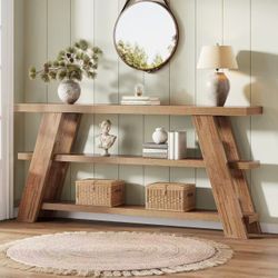 HH0004 70.9" Extra Long Console Table with Storage, 3-Tier Narrow Wooden Sofa Table Behind The Couch, Farmhouse Entry Foyer Table for Entryway, Living