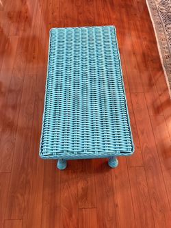Beautiful solid wicker coffee table very heavy and well made strong sturdy piece great for living room sunroom or beach style decor 36” L x 18” W x 19