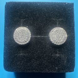 BRAND NEW! Circle Cluster Moissanite Screw Back Earrings ! PASS TESTER! 14K White Gold Plated