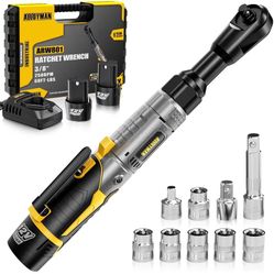 3/8" Cordless Ratchet Wrench Set, 60FT-LBS(80N.m) Electric Ratchet, 12V Extended Power Ratchet Wrench Set with Variable Speed, 6 Sockets, LED Light, 1