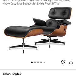 Top Black Grain Leather, Mid Century Chaise Lounge Chair and Ottoman