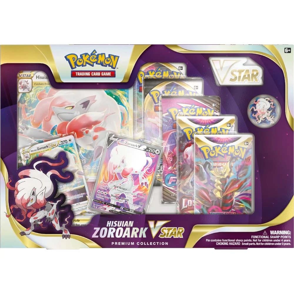 Pokemon Sword & Shield Hisuian Zoroark VSTAR Premium Collection (5 Booster Packs, 2 Etched Promo Cards, Oversize Card, Pin & More)