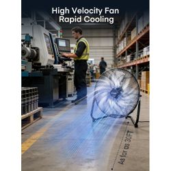 20" High Velocity Floor Fan, Heavy Duty Metal Cooling Fans with 3 Speeds, 360° Tilt Head, ETL Safety Listed, for Industrial, Commercial Space, Garage,