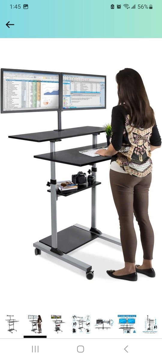 Mount It! Mobile Standing Desk With DUAL Monitor Arms - EXCELLENT CONDITION