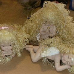 LOT OF 3 LARGE CURLY BLONDE ANGEL BABIES