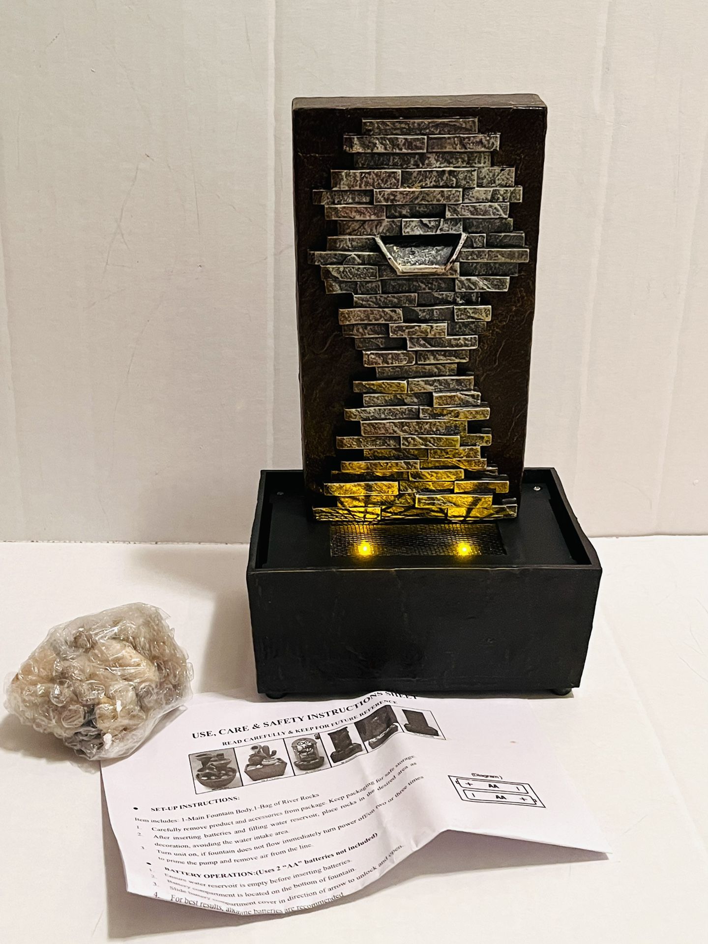 New Water Tabletop Indoor Fountain Battery Operated LEDs Stones