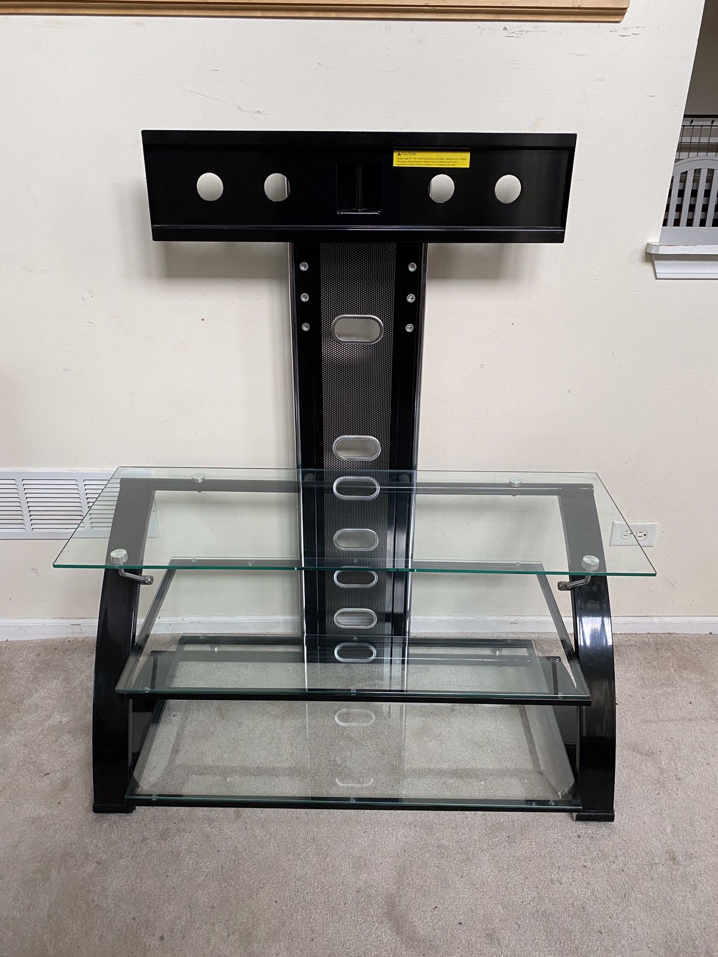 3 Level Glass/Metal Black TV Stand without Mount for TVs up to 50”