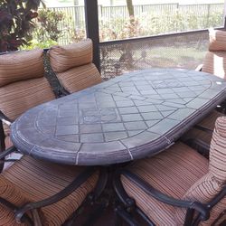 Patio Set With 6 Chairs - High-End Iron With Cushions
