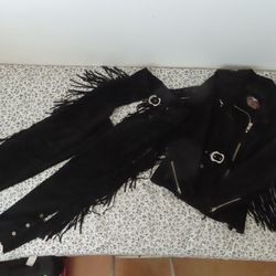 womens rare Harley-Davidson(R) Leather Fringe Jacket Chaps Outfit sz M made in usa