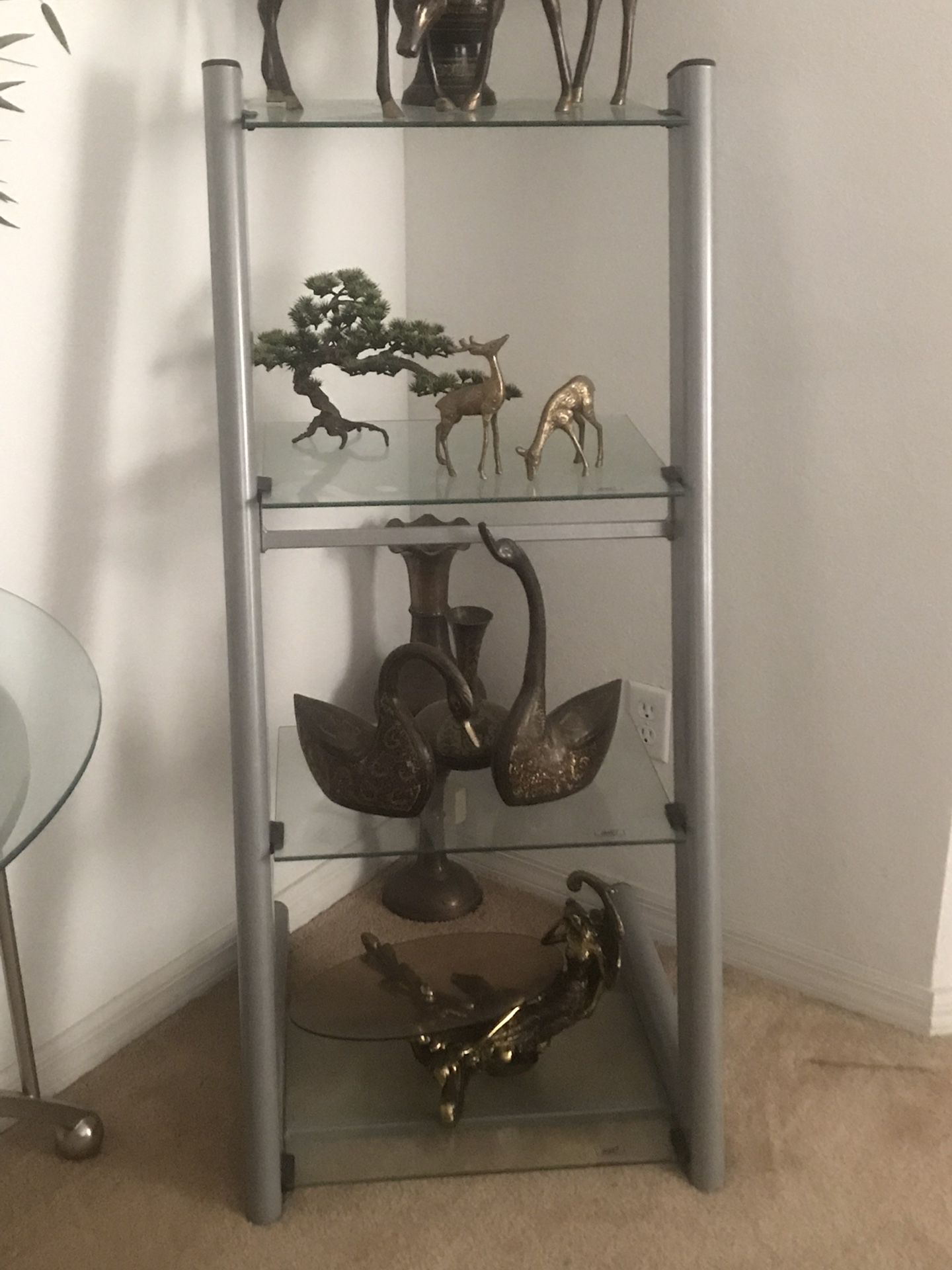 Metal Corner Stand With Glass Shelf