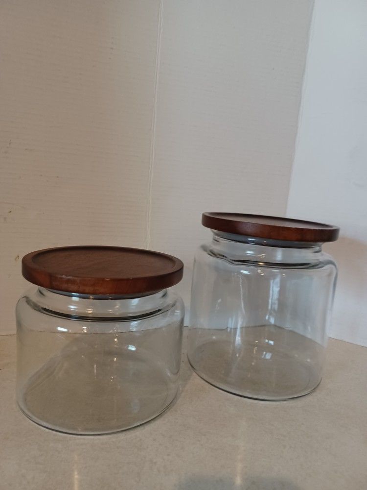 BH& G Thick Glass Canisters With Wood Lids