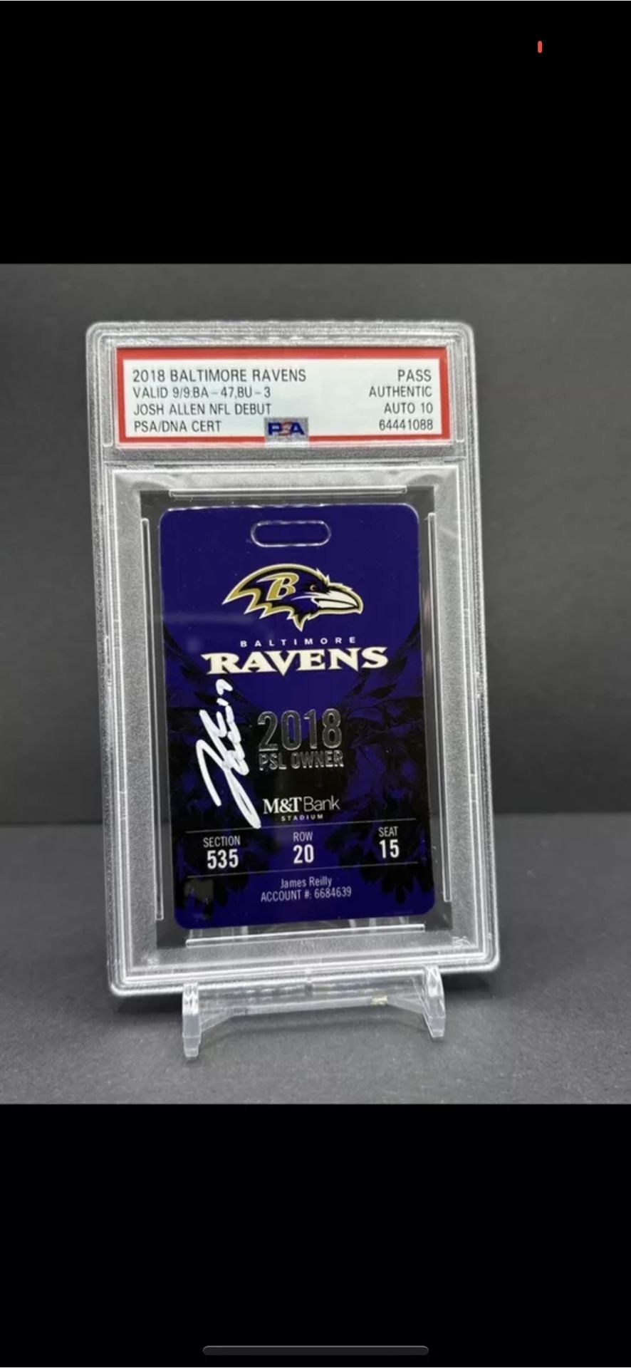 JOSH ALLEN Lamar Jackson Signed 2018 Rookie Debut Ticket Pass PSA 10