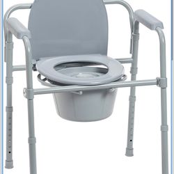 Drive Medical Folding Steel Bedside Commode Chair - Portable 3-in-1 Toilet Solution