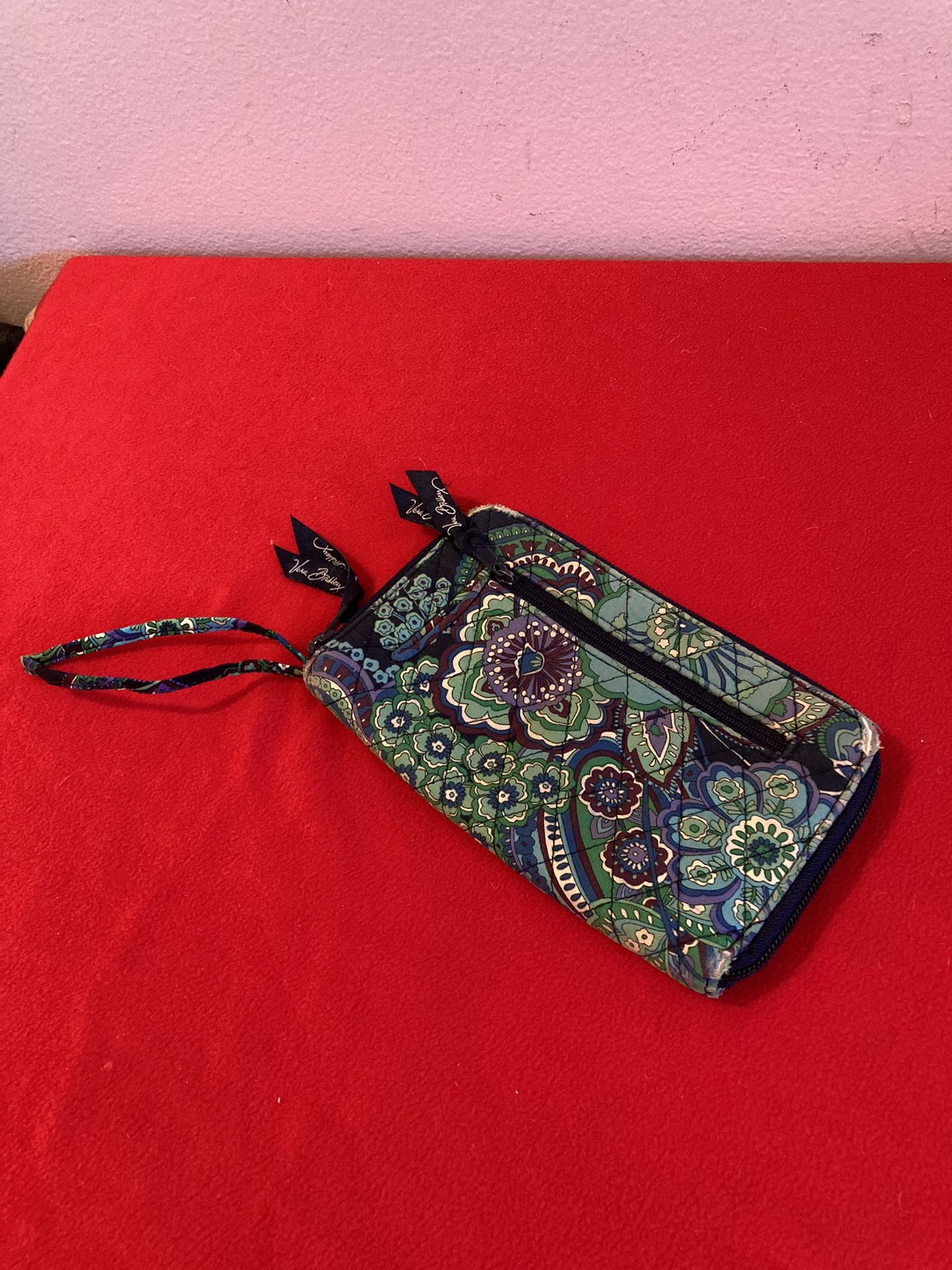 Vera Bradley Zip Around Wallet Blue Rhapsody Floral 8 x 4 1/2” Teal Navy Green Purple