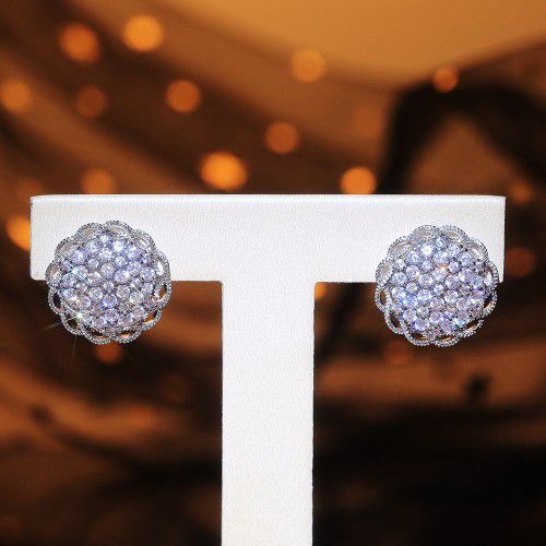 "Beautiful Large Flower CZ Luxury Stud Earrings for Women, VP1007
 
 