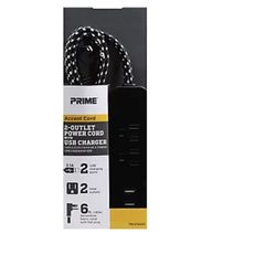 Prime Accent Cord Power Cord 2 USB Port And 2 Outlet 6 Feet - Each