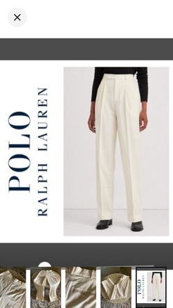 NEW! Polo Ralph Lauren satin-lined wool blend straight leg pleated pant in cream