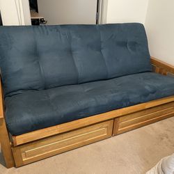 Futon - Wood Frame Blue Cushion