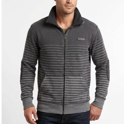 NO FEAR Vintage Y2K Striped Zip-Up Skater Hoodie Grunge Elbow Patches Sz Small  