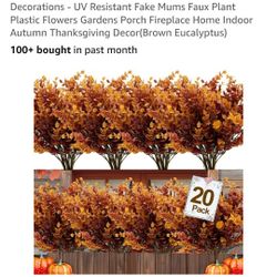 20 Bundles Artificial Fall Flowers for Outdoors Fall Decorations - UV Resistant Fake Mums Faux Plant Plastic Flowers Gardens Porch Fireplace Home Indo