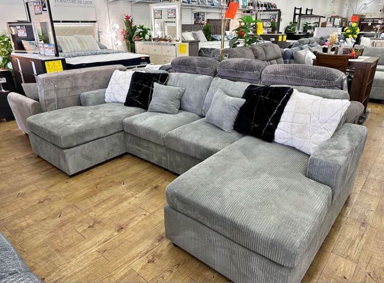 Grey Shape Sectional Sofa With Double Chaise New