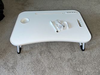 Laptop Bed Desk, Portable Foldable Laptop Table With Usb Charging Port, Pad & Cup Holder w/Storage