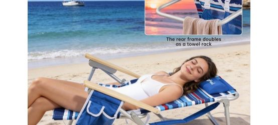 SUNNYFEEL Low Back Folding Beach Chair, Aluminum, 5-Position – New