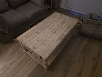 Rustic Whitewashed Wood Coffee Table with Drawers, and 2 end tables