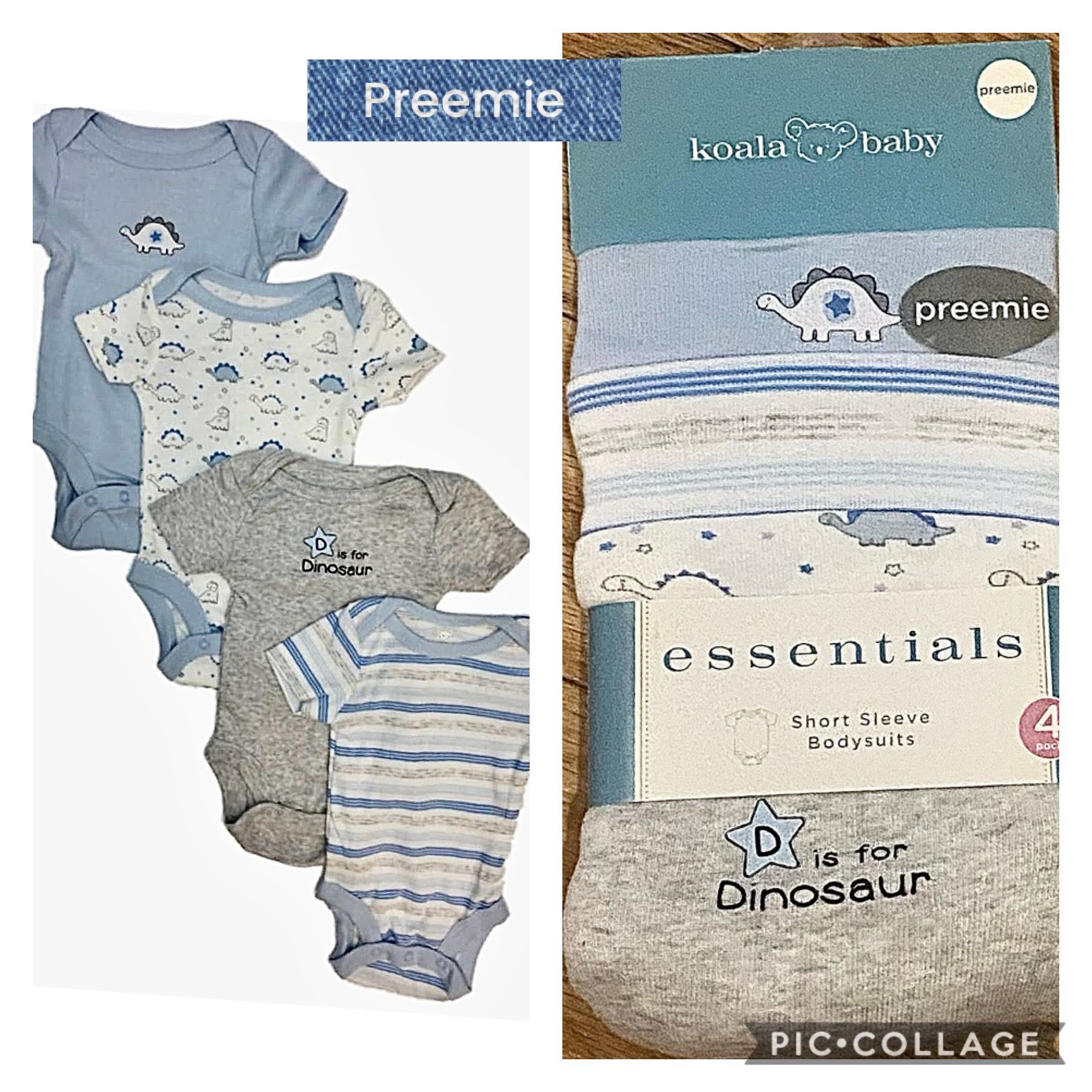 Preemie 7 Lb Koala Baby New NWT Set Of 4 Short Sleeve Bodysuits Onesies RP $28 Dinosaur Gray White Light Blue Perfect For Christmas Or Shower Gift