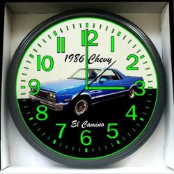 Wall Clock 1986 Chevy Chevrolet El Camino Garage Shop Glow In The Dark Wall Clock New!