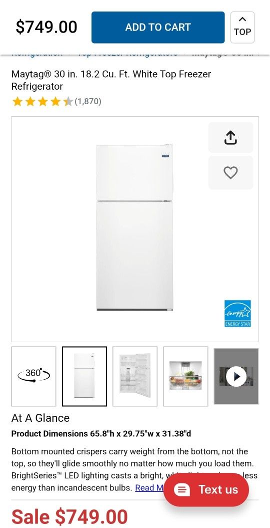 Free Maytag 18 Cubic Feet Refrigerator/freezer